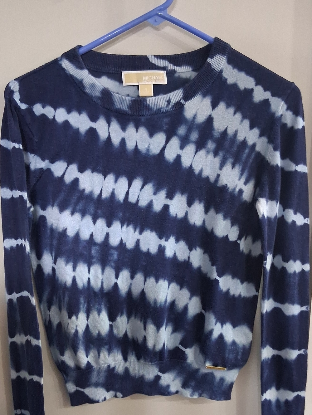 MICHAEL Michael Kors Navy & White Tie-Dye Long Sleeve Top